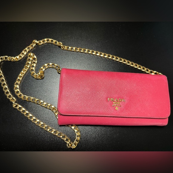 Prada Pink Saffiano Leather Continental Wallet. Chain will be included. - Picture 13 of 16
